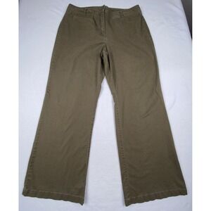 Talbots Curvy Wide Leg Trousers Olive Green Khaki Cotton Stretch Pants Size 14